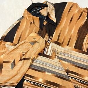 Stacy Adams Mens Long Sleeve Button Up Shirt Abstract Stripe Print Size L